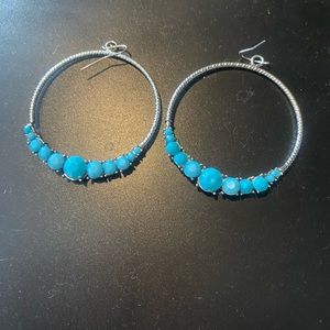 Turquoise and silver hoop earrings